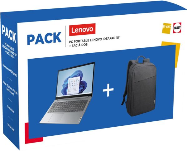 Pack PC Lenovo IdeaPad 1 15ALC7 82R4007LFR 15,6 Gris + Sac à dos Lenovo Gris